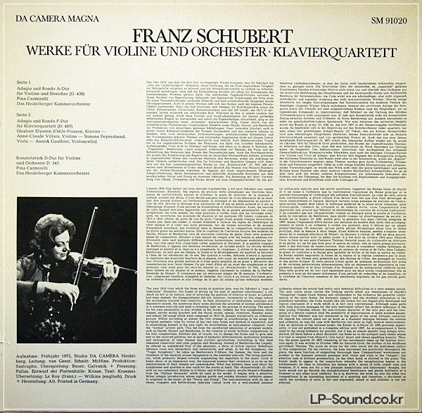 SCHUBERT VIOLIN CONCERTO PINA CARMIRELLI SM 91020