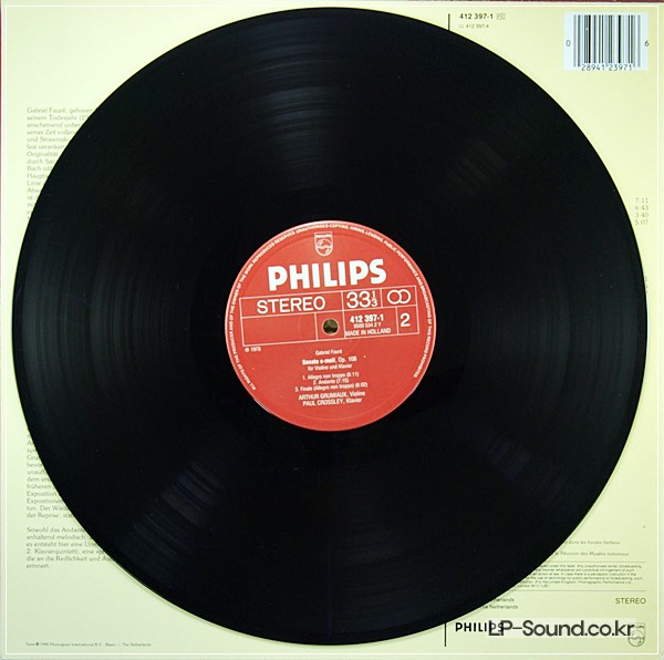 FAURE THE 2 VIOLIN SONATAS ARTHUR GRUMIAUX PHILIPS 412 397-1