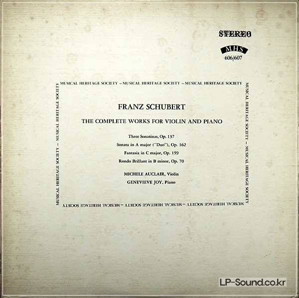SCHUBERT COMPLETE WORKS FOR VIOLIN MICHELE AUCLAIR MHS 606/7 2LP  STEREO