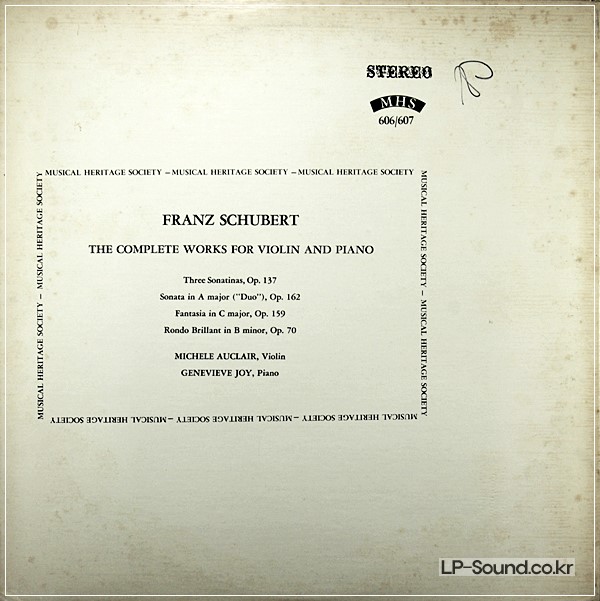 SCHUBERT COMPLETE WORKS FOR VIOLIN MICHELE AUCLAIR MHS 606/7 2LP  STEREO
