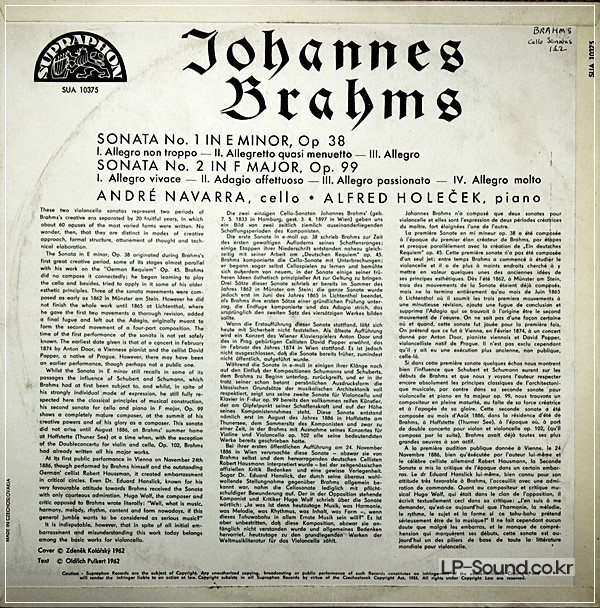 BRAHMS CELLO SONATAS NOS. 1 & 2 ANDRE NAVARRA & ALFRED HOLECEK