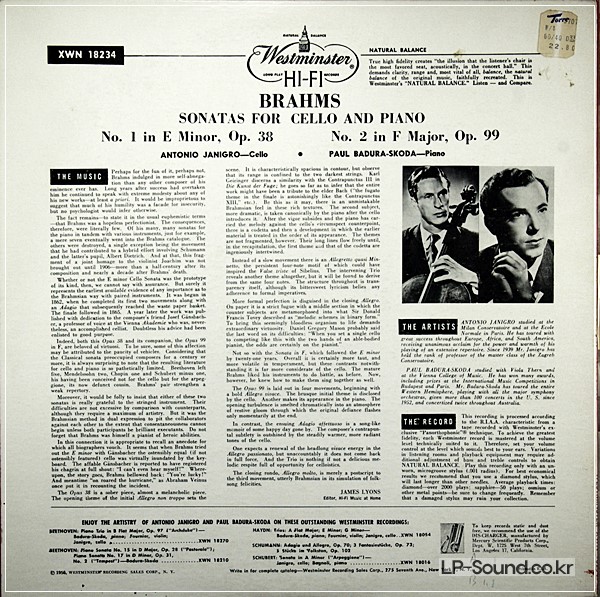 BRAHMS CELLO SONATAS #1 & 2 JANIGRO BADURA-SKODA XWN 18234