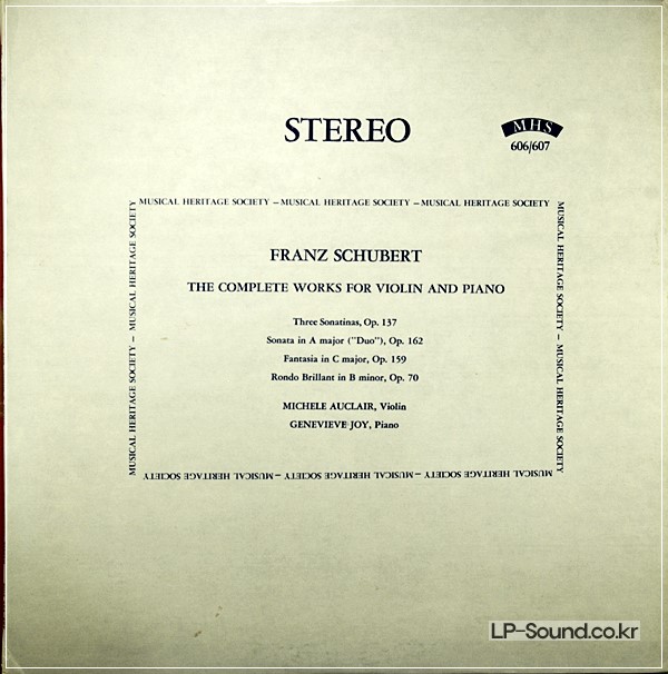SCHUBERT COMPLETE WORKS FOR VIOLIN MICHELE AUCLAIR MHS 606/7 2LP STEREO