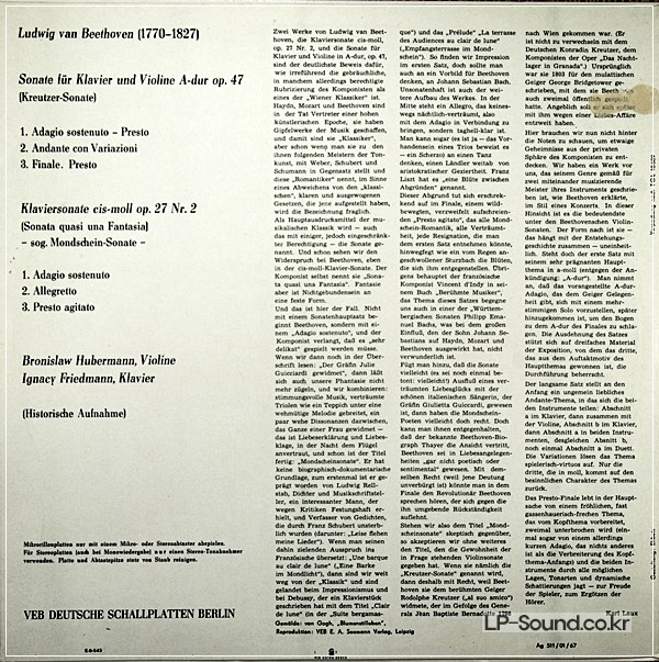 BEETHOVEN SONATA  BRONISLAW HUBERMAN , IGNAZ FRIEDMAN ETERNA