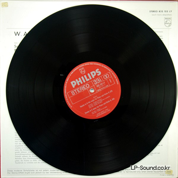 MOZART: SONATAS FOR VIOLIN AND PIANO GRUMIAUX, HASKIL, 835 103