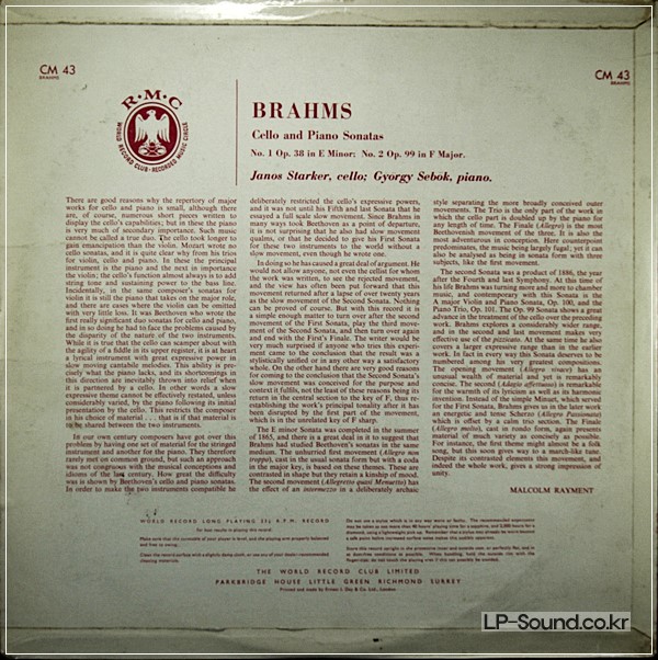 BRAHMS CELLO SONATA  JANOS STARKER RMG  CM 43