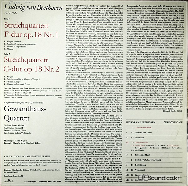 BEETHOVEN  • STREICHQUARTETTE OP. 18 NR. 1 & NR. 2 LP • KARL SUSKE