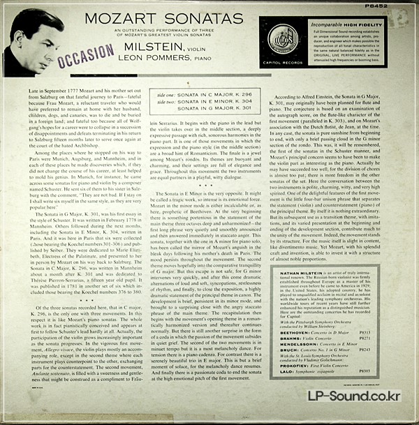 MOZART VIOLIN SONATA MILSTEIN,POMMERS CAPITOL P 8452
