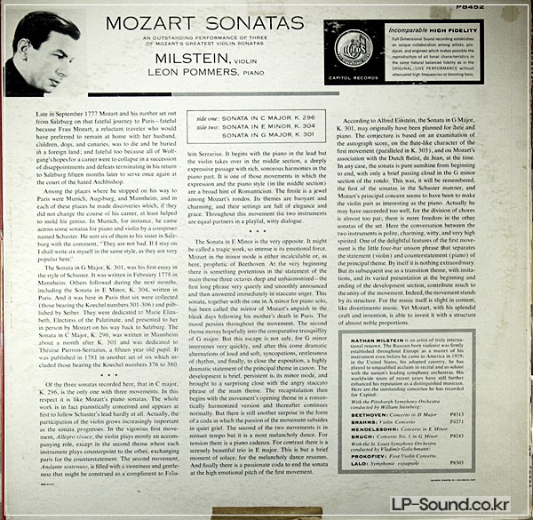 MOZART VIOLIN SONATA MILSTEIN,POMMERS CAPITOL P 8452