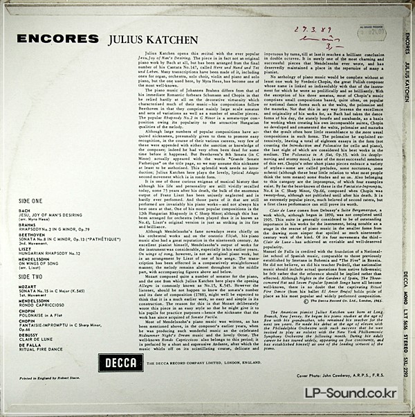JULIUS KATCHEN – ENCORES  SXL 2293 ED2