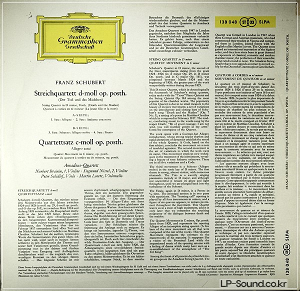 SCHUBERT - AMADEUS QUARTET DEATH AND THE MAIDEN SLPM 138 048