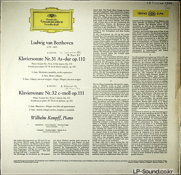 BEETHOVEN PIANO SONATAS 31 32  KEMPFF  RED STEREO SLPM 138 945