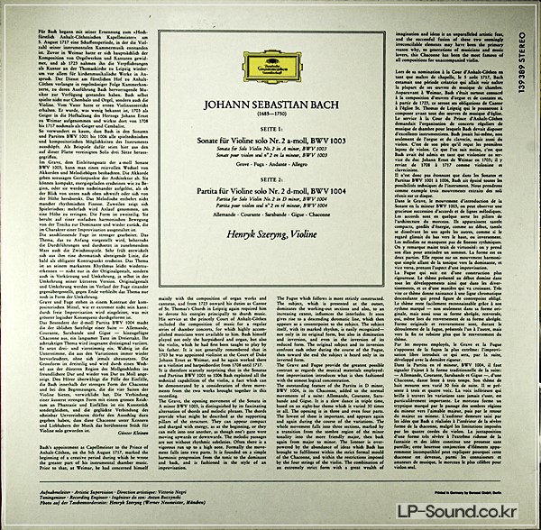 BACH SONATA & PARTITA BWV 1003 & 1004HENRYK SZERYNGSLPM 139 389