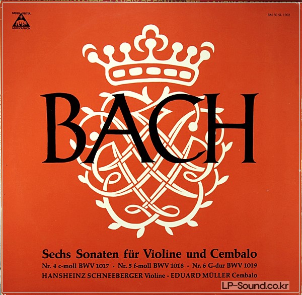 HANSHEINZ SCHNEEBERGER BACH VIOLIN SONATAS 4 5 6  MUSICAPHON