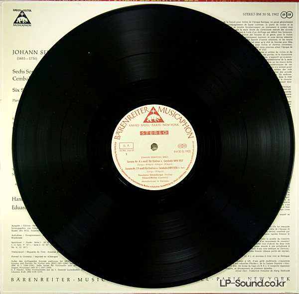 HANSHEINZ SCHNEEBERGER BACH VIOLIN SONATAS 4 5 6  MUSICAPHON