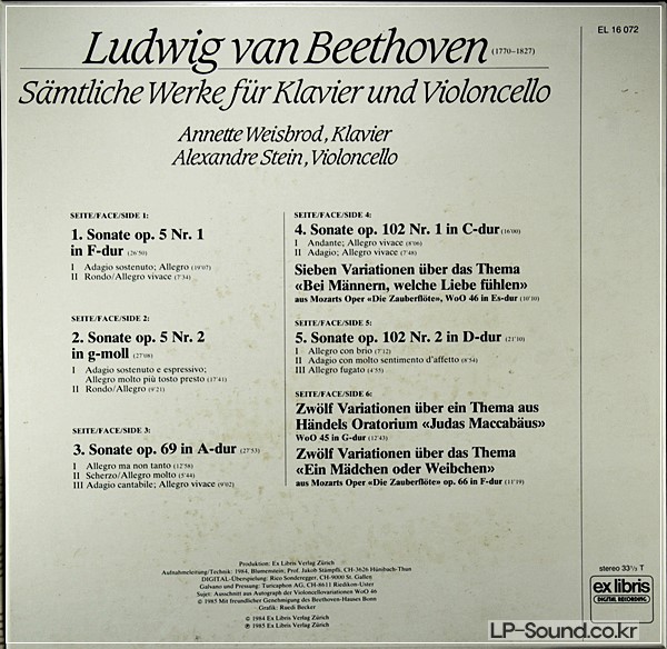 ALEXANDRE STEIN,  BEETHOVENCELLO ,SONATA, SWISS,  3xLP BOX