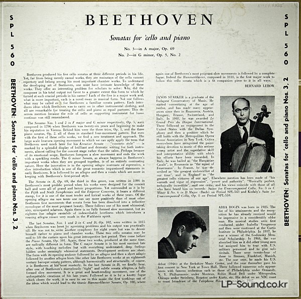 JANOS STARKER - BOGIN / BEETHOVEN / PERIOD SPL 560
