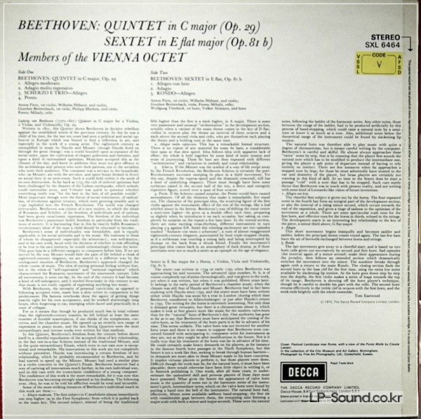 BEETHOVEN / VIENNA OCTET 'QUINTET IN C MAJOR / SEXTET SXL 6464
