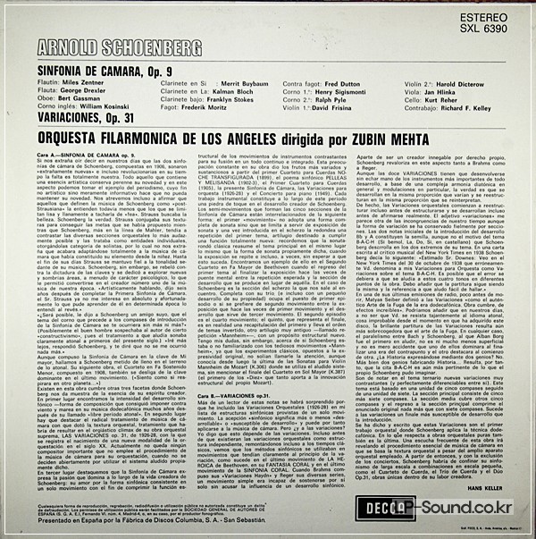 SCHOENBERG - CHAMBER SYMPHONY OP 9/VAR. 31 SXL 6390