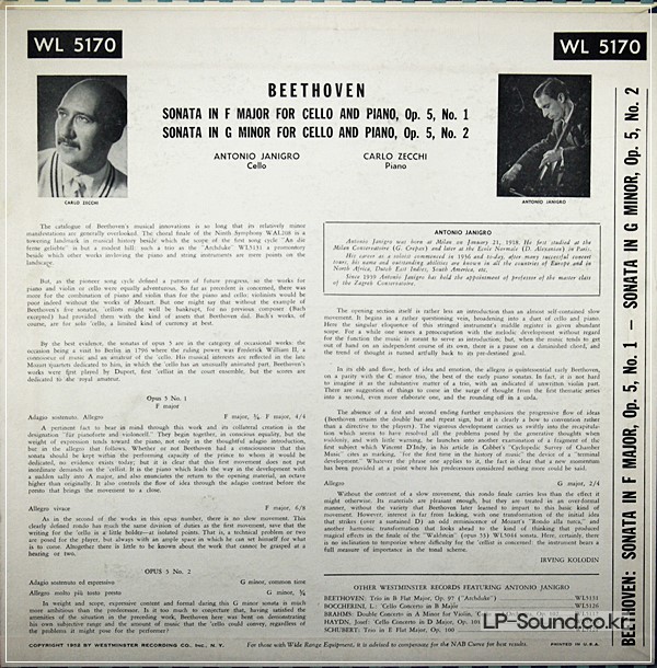 BEETHOVEN / ANTONIO JANIGRO - CARLO ZECCHI  WESTMINSTER WL 5170