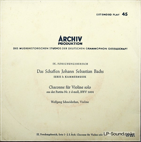 BACH CHACONNE FOR VIOLIN SOLO NO.2 BWV 1004  45 RPM EP