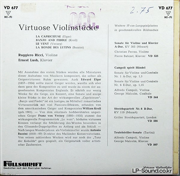 RUGGIERO RICCI,ERNEST LUSH–RUGGIERO RICCI VIRTUOSO SHOWPIECES 45RPM