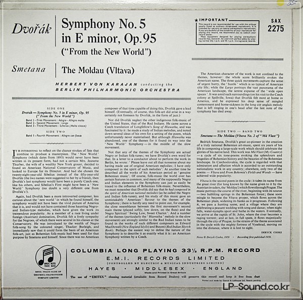 DVORAK - SYMPHONY NO. 5, SMETANA - THE MOLDAU / KARAJAN  SAX 2275 ED2