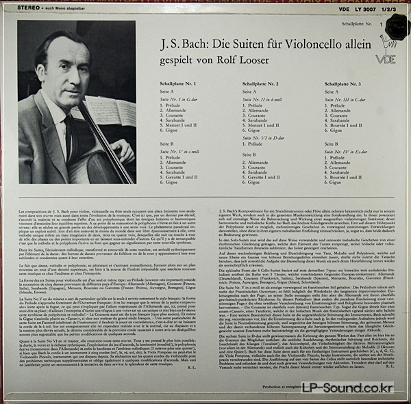 BACH DIE SUITEN FUR VIOLONCELLO ALLEIN / ROLF LOOSER