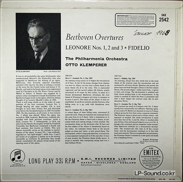 BEETHOVEN. OVERTURE ORIG    OTTO KLEMPERER  SAX 2542