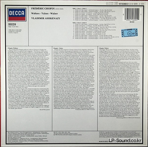 CHOPIN WALTZES VLADINIR ASHKENAZY DECCA 414 600 1