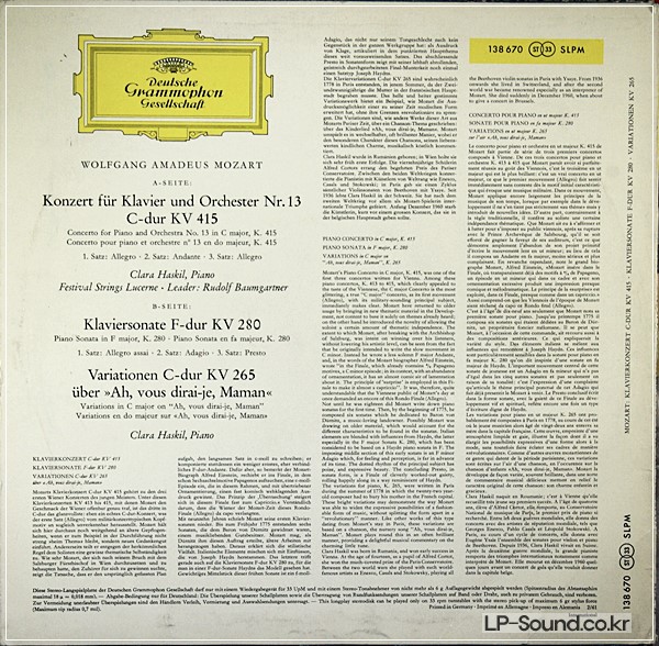 MOZART PIANO CONCERTO CLARA HASKIL DGG SLPM RED 138 670