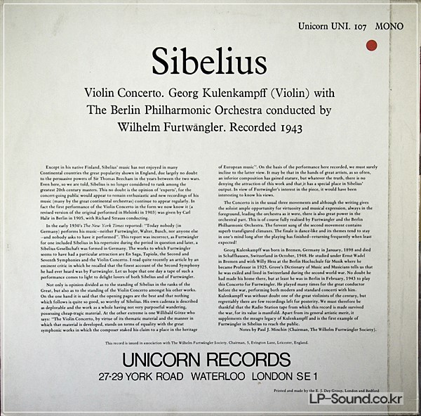 JEAN SIBELIUS -GEORG KULENKAMPFF VIOLIN CONCERTO IN D MINOR OP.47