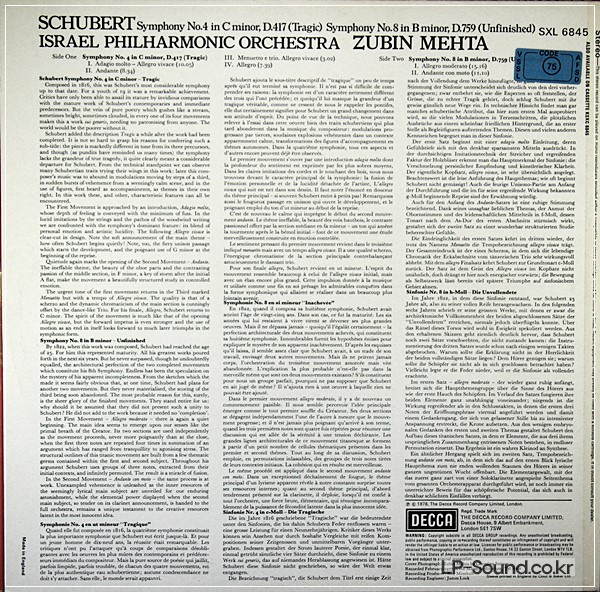 SCHUBERT SYMPHONIES 3 & 5 ISRAEL PHIL ORCH ZUBIN MEHTA SXL 6799