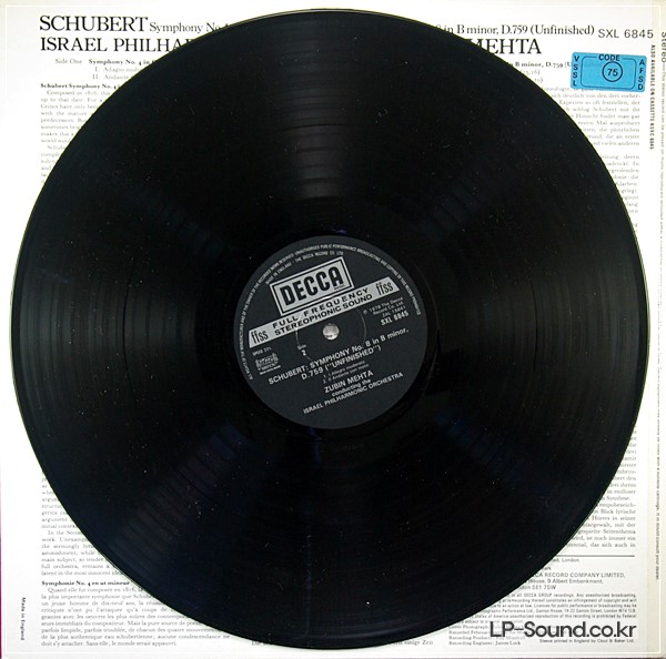 SCHUBERT SYMPHONIES 3 & 5 ISRAEL PHIL ORCH ZUBIN MEHTA SXL 6799