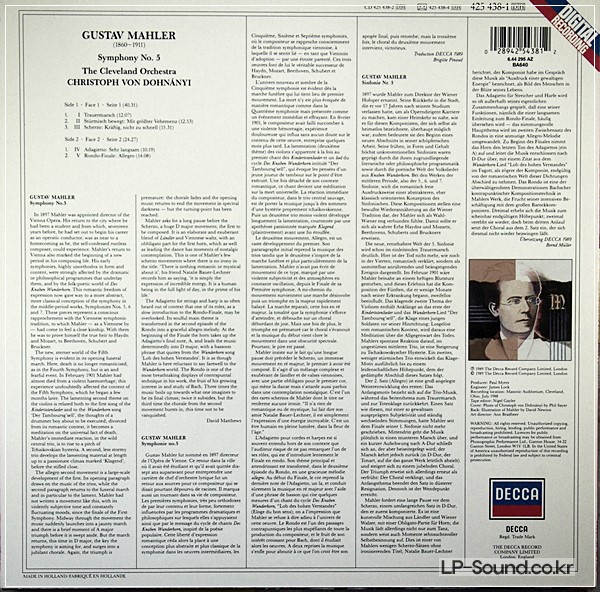MAHLER NO.5 THE CLEVELAND ORCHESTRA CHRISTOPH VON DOHNANYI DECCA – 425 438-1