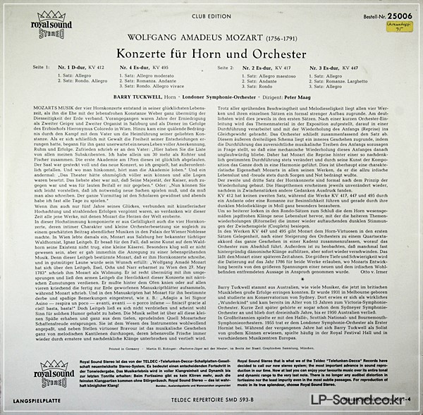 MOZART HORNKONZERTE NR. 1 4 KV 412 417 447 495  DECCA 25006