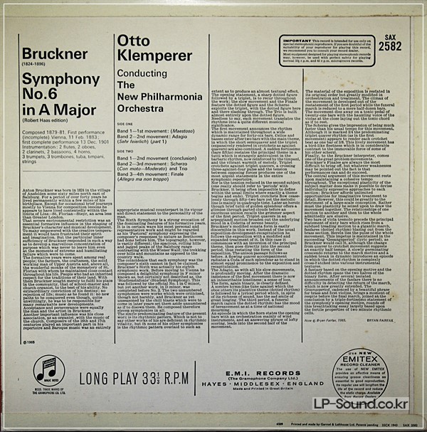 BRUCKNER: SYMPHONY No.6 – KLEMPERER  SAX 2582