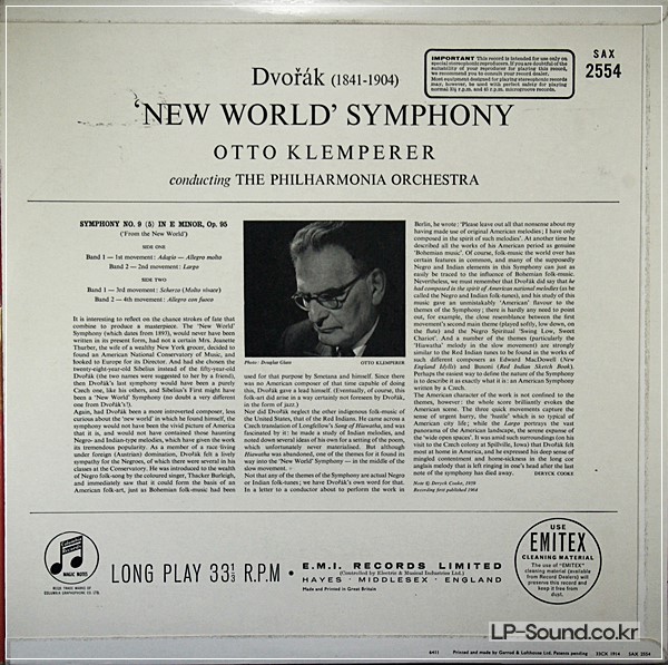 DVORAK: NEW WORLD SYMPHONY* KLEMPERER   SAX 2554