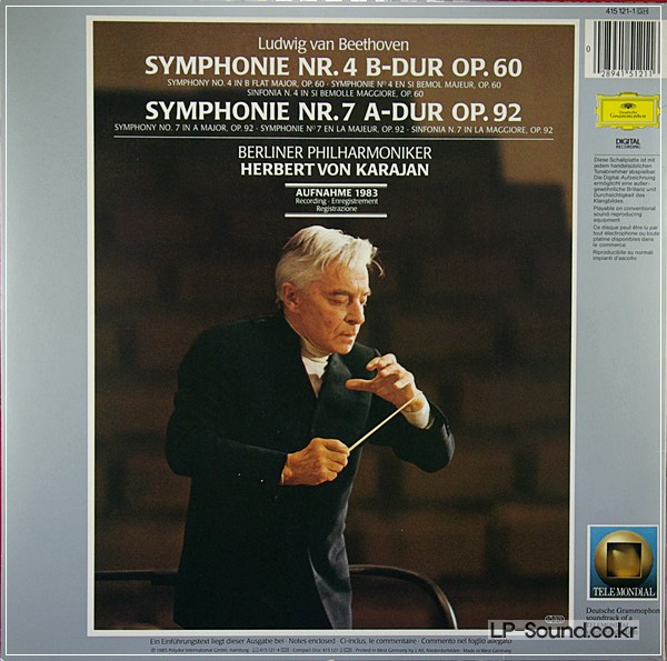 BEETHOVEN: SYMPHONY NO. 4 & 7 KARAJANDG DIGITAL 415 121-1