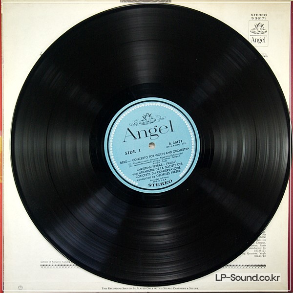BERG VIOLIN CONCERTO CHRISTIAN FERRAS/PRETRE 1ST ANGEL LP S36171 STEREO