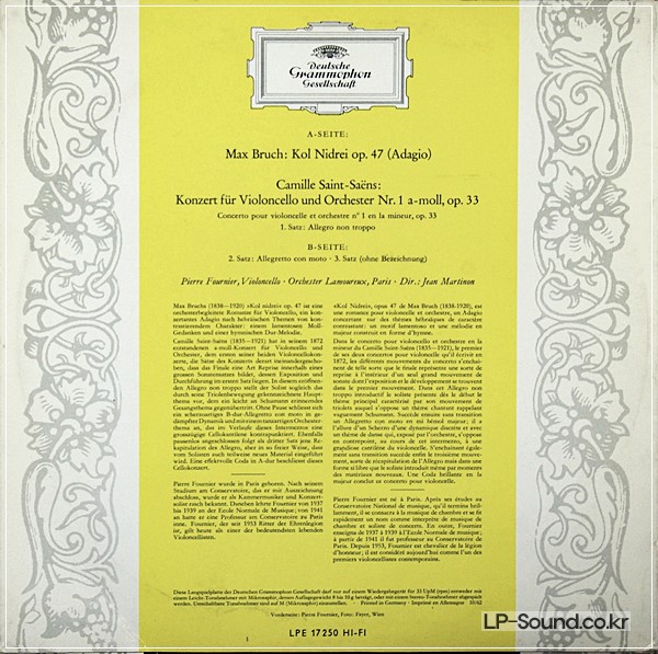 FOURNIER, CELLO: SAINT-SAENS, BRUCH. DGG LPE 17 250 ED1 TULIPS, HERSTELLER  10