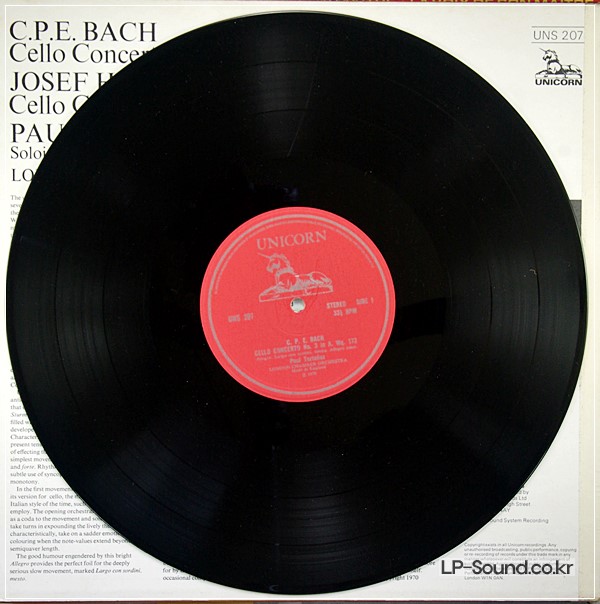 HAYDN, C.P.E.BACH CELLO CONCERTOS TORTELIERUNICORN UNS 207 STEREO