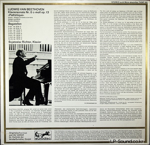 SVIATOSLAV RICHTER BEETHOVEN PIANO NO.8 74 597 KK