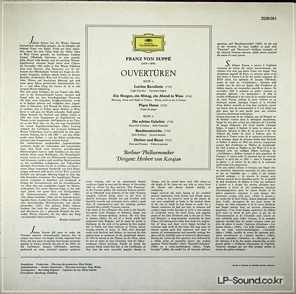 SUPPE OUVERTUREN PIQUE DAME DICHTER & BAUER KARAJAN VINYL DG 2530 051