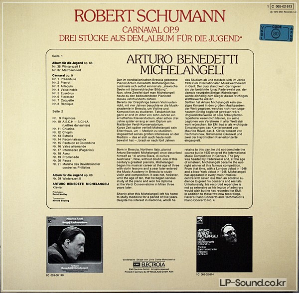SCHUMANN CARNAVAL OP. 9 PIANO MICHELANGELI C 065 02 613