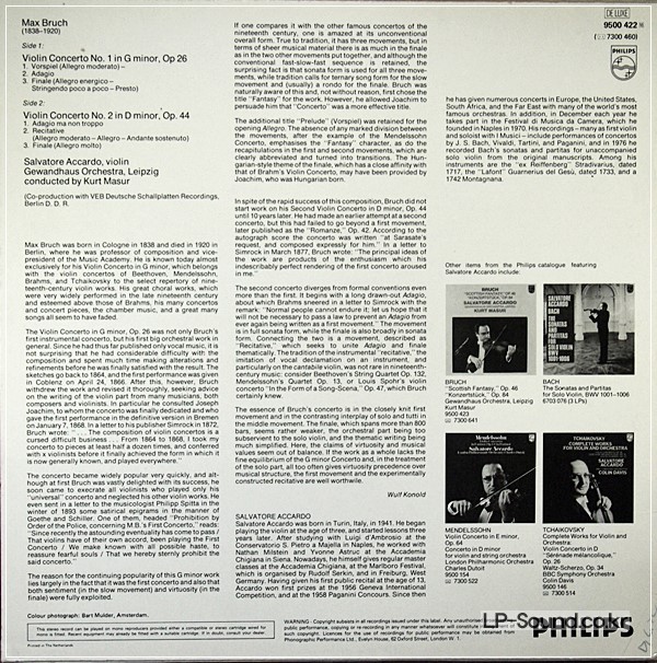 ACCARDO/MASUR BRUCH VIOLIN CONCERTOS 1 & 2 - PHILIPS 9500 422