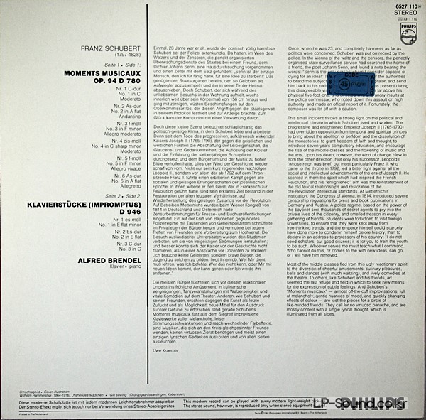 SCHUBERT MOMENTS MUSICAUX ALFRED BRENDEL PHILIPS 6527 110