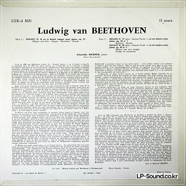 BEETHOVEN/SVIATOSLAV RICHTER: SONATAS 11, 19, 20 - LP 33T RARE CDM LDX A 8323