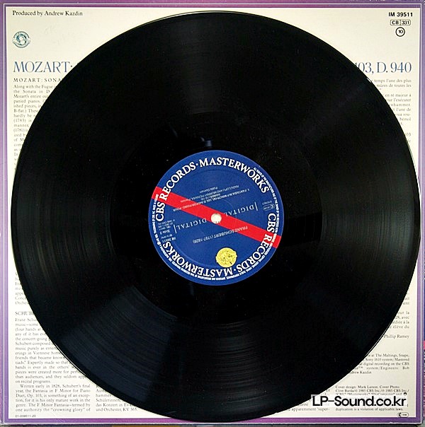 PERAHIA / LUPU MOZART SONATA K.  SCHUBERT FANTASIA 448  CBS MASTERWORKS