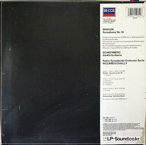 MAHLER SYMPHONY 10 CHAILLY RSO BERLIN DECCA DIGITAL 2 LP BOX